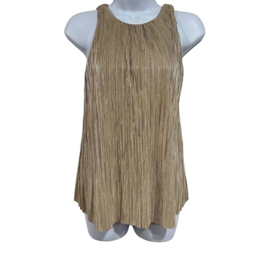 Anthropologie Porridge Womens XS Halter Tank Top Gold Shimmer Sleeveless Pleated